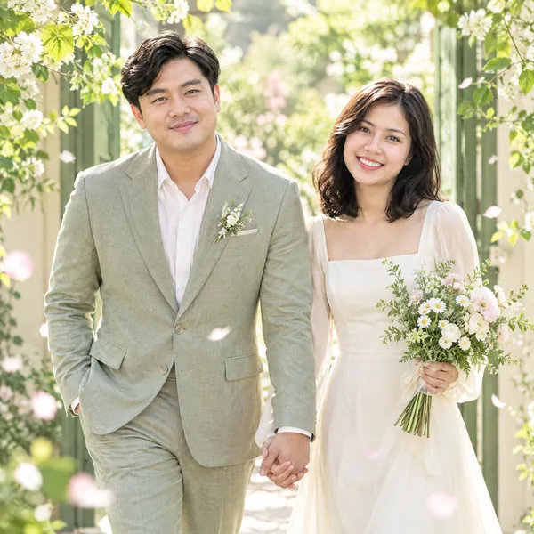 Minh Triết và Tú Anh nắm tay trong vườn hoa