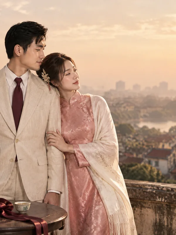 Nhật Tân và Bảo Ngân bên chén trà lúc hoàng hôn